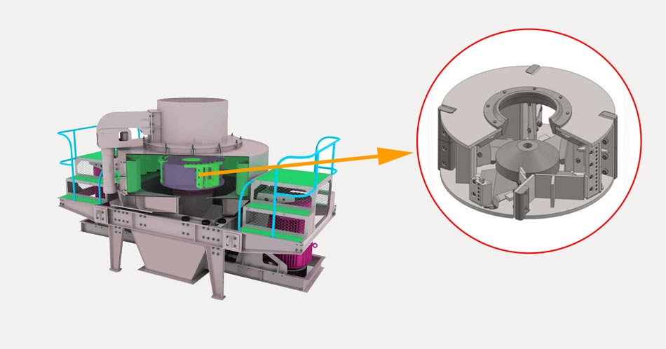 分料錐在VSI制砂機(jī)中的應(yīng)用示意圖